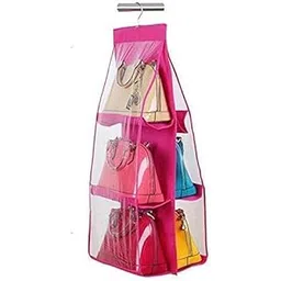 Pink Pari Hanging Purse Organizer Storage, Purse Organizer Handbag Storage Garment Bag Suit Bags Set of 6 Breathable Dust Cover for Closet Clutch Purse Storage (Pink)-picture-42