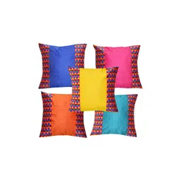 Pink Parrot Blue & Yellow 5 Pieces Geometric Square Cushion Covers-picture-40