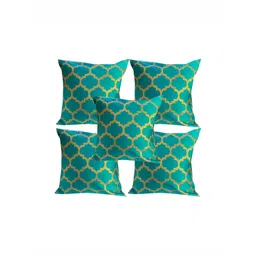 Pink Parrot Green & Gold-Toned 5 Pieces Ethnic Motifs Square Cushion Covers-picture-20