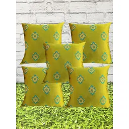 Pink Parrot Green & Gold-Toned Set of 5 Ethnic Motifs Square Cushion Covers-picture-28