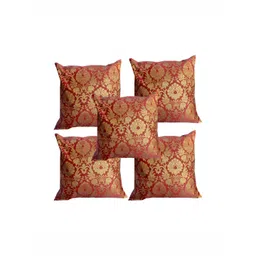 Pink Parrot Maroon & Gold-Toned 5 Pcs Ethnic Motifs Square Cushion Covers-picture-25