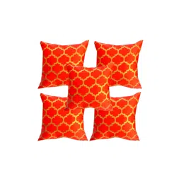 Pink Parrot Orange & Gold-Toned 5 Pcs Ethnic Motifs Square Cushion Covers-picture-32