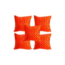 Pink Parrot Orange & Gold-Toned 5 Pcs Geometric Square Cushion Covers-picture-10