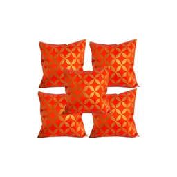 Pink Parrot Orange & Gold-Toned 5 Pieces Ethnic Motifs Square Cushion Covers-picture-15