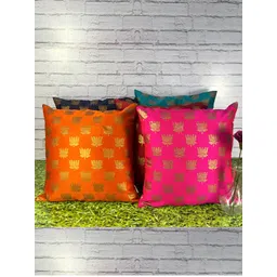 Pink Parrot Orange & Pink 5 Pieces Floral Square Cushion Covers-picture-23