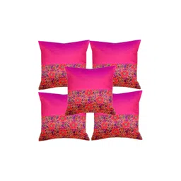 Pink Parrot Pink & Blue 5 Pcs Floral Square Cushion Covers-picture-28