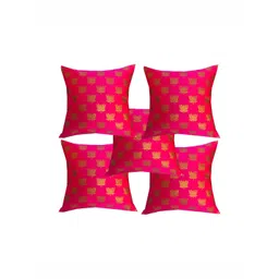 Pink Parrot Pink & Gold-Toned 5 Pcs Ethnic Motifs Square Cushion Covers-picture-19