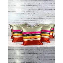 Pink Parrot Pink & Red 5 Pieces Geometric Square Cushion Covers-picture-33