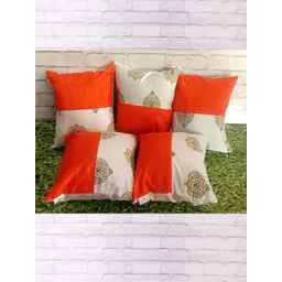 Pink Parrot Red & Cream-Coloured 5 Pieces Ethnic Jacquard Silk Square Cushion Covers-picture-30