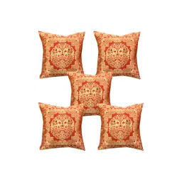 Pink Parrot Red & Gold-Toned 5 Pieces Ethnic Motifs Square Cushion Covers-picture-27