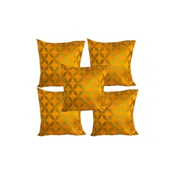 Pink Parrot Yellow & Gold-Toned 5 Pcs Ethnic Motifs Square Cushion Covers-picture-14