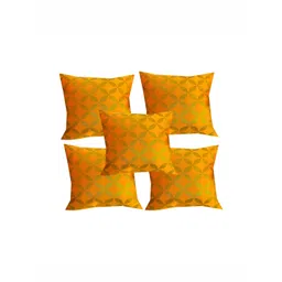 Pink Parrot Yellow & Gold-Toned 5 Pieces Ethnic Motifs Square Cushion Covers-picture-31