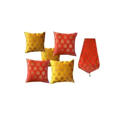Pinkparrot 12x70 inch jacquard silk table runner and 5 pcs 16x16 inch cushion covers-image-31