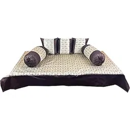 PINK PARROT Pinkparrot 180 TC 100% Artsilk Diwan Set Covers 6 Pieces Designer Printed Standard Diwan Set (1 Single Bedsheet, 2 Bolster Covers, 3 Cushion Covers) D-6-image-19