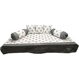 PINK PARROT Pinkparrot Art Silk Diwan Set Covers 6 Pieces Designer Standard Diwan Set (1 Single Bedsheet, 2 Bolster Covers, 3 Cushion Covers) D-806-image-6