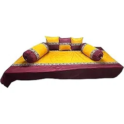 PINK PARROT Pinkparrot Art Silk Diwan Set Covers 6 Pieces Designer Standard Diwan Set (1 Single Bedsheet, 2 Bolster Covers, 3 Cushion Covers) D-807-image-24