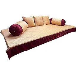 PINK PARROT Pinkparrot Satin Diwan Set Covers 6 Pieces Designer Standard Diwan Set (1 Single Bedsheet, 2 Bolster Covers, 3 Cushion Covers) D-85(Maroon)-image-22