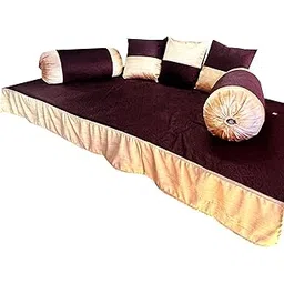 PINK PARROT Pinkparrot Satin Diwan Set Covers 6 Pieces Designer Standard Diwan Set (1 Single Bedsheet, 2 Bolster Covers, 3 Cushion Covers) D-86(Coffee)-image-17