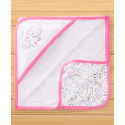 Pink Rabbit Interlock Knit Hooded Towel with I Love Mom Print L 81 x B 81 cm - Pink-picture-25