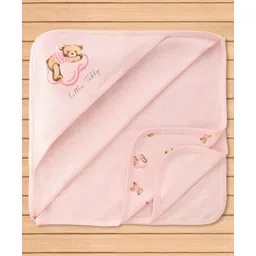 Pink Rabbit Interlock Knit Hooded Wrapper With Animal Print L 82 x B 82 cm - Pink-picture-17