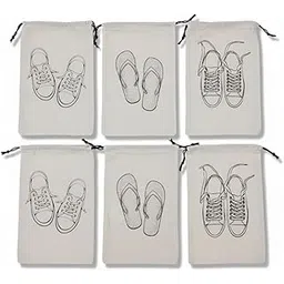 Pink Sparrow Cotton Fabric Shoe Covers with Drawstring Closure (Pack of 6, 16x10 Inch) Reusable & Washable Sandels/Travel Pouches, Handcrafted Doodle Shoes Bags, Footwear Storage Pouch, Off-White-picture-49