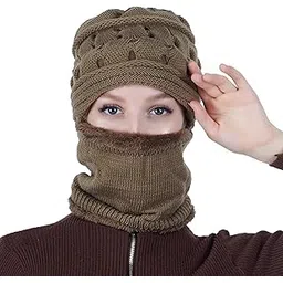 pinkit Women Monkey Cap, Full Face Cover Winter Fur Neck Cover Set for Girls & Ladies - Brown-picture-34