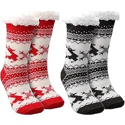 pinkit Women's Winter Fleece Lined Thermal Fuzzy Christmas Fully Warm & Comfortable Slipper Socks -2 Pairs Pack (Any 2 Random Colours)-picture-38
