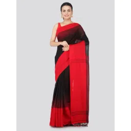Pinkloom Black & Red Khadi Cotton Striped Saree With Blouse-picture-28
