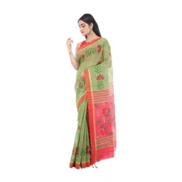 Pinkloom Green Cotton Floral Print Saree Without Blouse Piece-picture-18