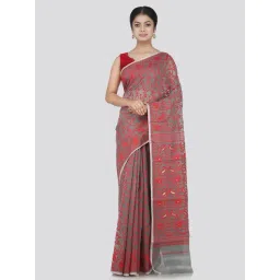 Pinkloom Grey & Red Cotton Woven Saree-picture-13
