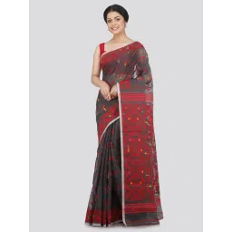 Pinkloom Grey & Red Cotton Woven Saree-picture-14