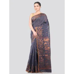 Pinkloom Grey Silk Floral Saree With Blouse Piece-picture-21