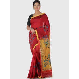 Pinkloom Red Cotton Embroidered Saree With Blouse-picture-30