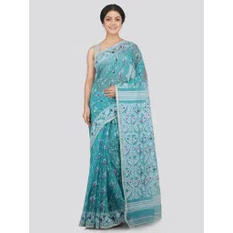 Pinkloom Turquoise & White Cotton Woven Saree-picture-27