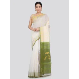 Pinkloom White & Green Cotton Woven Saree-picture-20