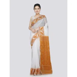 Pinkloom White & Mustard Cotton Woven Saree-picture-24