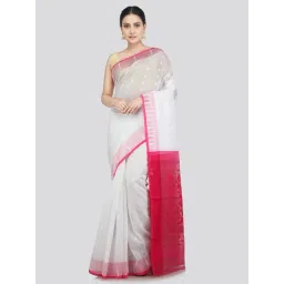 Pinkloom White & Pink Cotton Woven Saree-picture-21