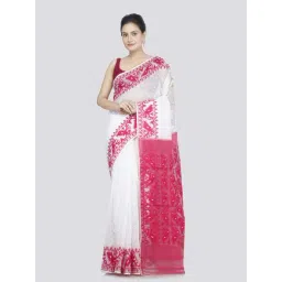 Pinkloom White & Pink Cotton Woven Saree-picture-23