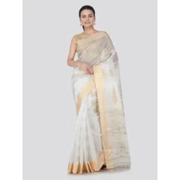 Pinkloom White Cotton Silk Printed Saree With Blouse-picture-24