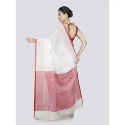 Pinkloom White Cotton Woven Saree With Unstitched Blouse image 2