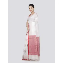 Pinkloom White Cotton Woven Saree With Unstitched Blouse image 3
