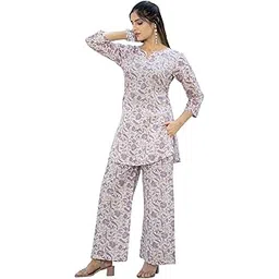 pinkmint Pure Cotton Co Ord Set for Women l 3/4 Sleeve Printed Comfortable & Stylish Trendy Top & Bottom Matching Set White-picture-15