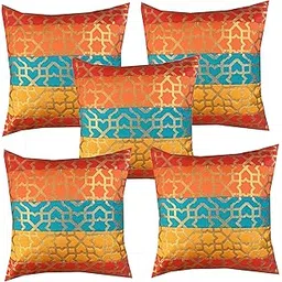 Pinkparrot dopian Silk Multi Colour Patchwork Cushion Cover 16x16 inch Set of 5 pc-9818-image-2
