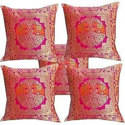Pinkparrot Dopian Silk Multicolour Throw Pillow Covers/Cushion Covers (16x16 inches) - Set of 5-00Ab3-image-1
