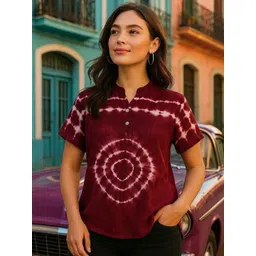 PinkTribe Women Tie and Dye Dyed Mandarin Collar Shirt Style Regular Top-picture-33