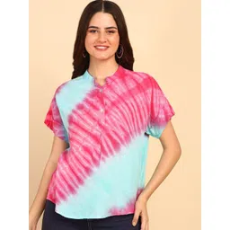 PinkTribe Women Tie & Dye Dyed Mandarin Collar Shirt Style Top-picture-38