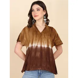 PinkTribe Women Tie and Dye Dyed V-Neck Boxy Regular Top-picture-26