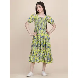 Pinly Floral Print Puff Sleeve Crepe Fit & Flare Midi Dress-picture-15