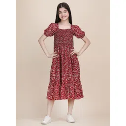 Pinly Floral Print Puff Sleeve Crepe Fit & Flare Midi Dress-picture-20