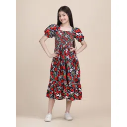 Pinly Floral Print Puff Sleeve Crepe Fit & Flare Midi Dress-picture-21